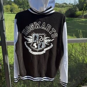 Harry Potter Hogwarts| black and white Letter Jacket with hoodie medium